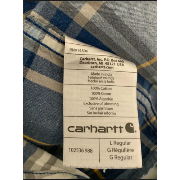 Carhartt Tartan Plaid Shirt Mens L Relaxed Fit Short Sleeve Chest Pocket Button - Picture 8 of 8